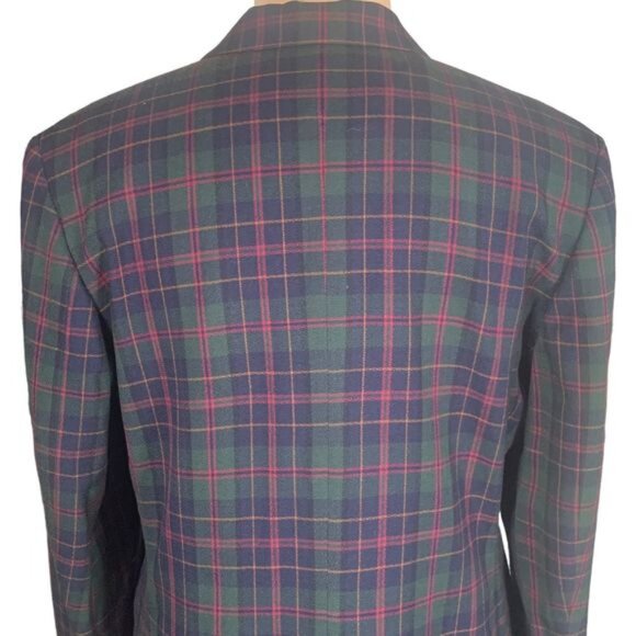 Vintage JHCollectibles Skirt Suit Double Breasted Blazer Wool Green Red Plaid - Picture 5 of 16